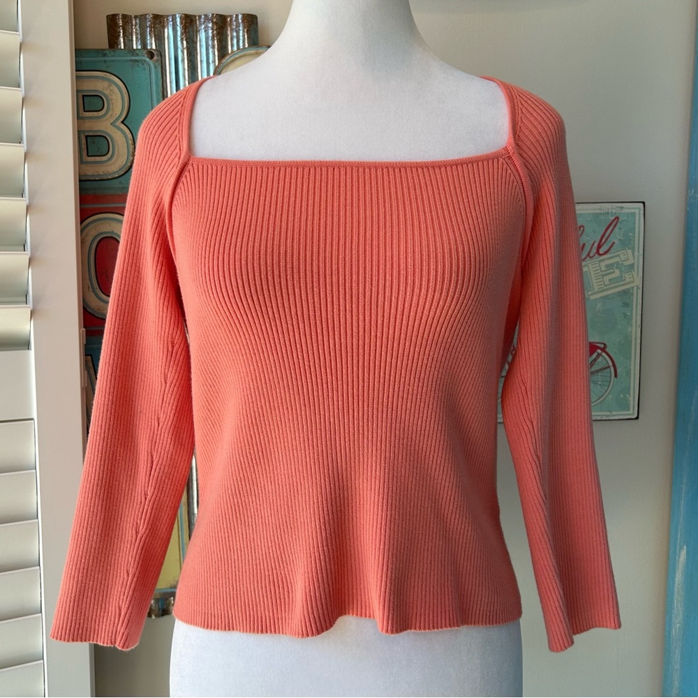Vintage Jones & Co Ribbed Peach Square Neck Sweater Top